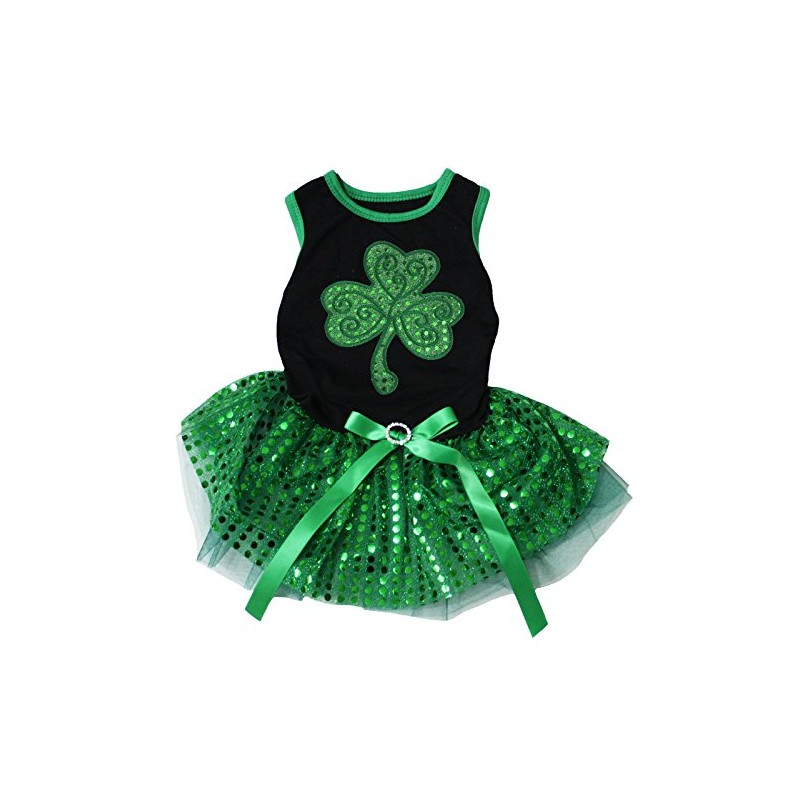 Puppy Clothes Dog Dress St Patrick's Day Clover Leaf Black