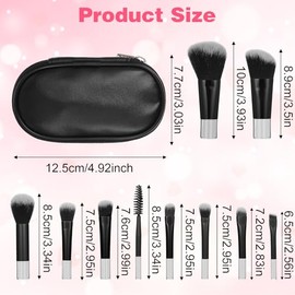 Juego de 10 mini brochas de maquillaje de viaje, kit cosmético de función completa portátil negro con bolsa para cepillos, juego de brochas de maquill