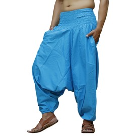 SARJANA HANDICRAFTS Pantalones de harén unisex de algodón para hombre y mujer, pantalones bohemios, Azul (Sky Blue), Talla única
