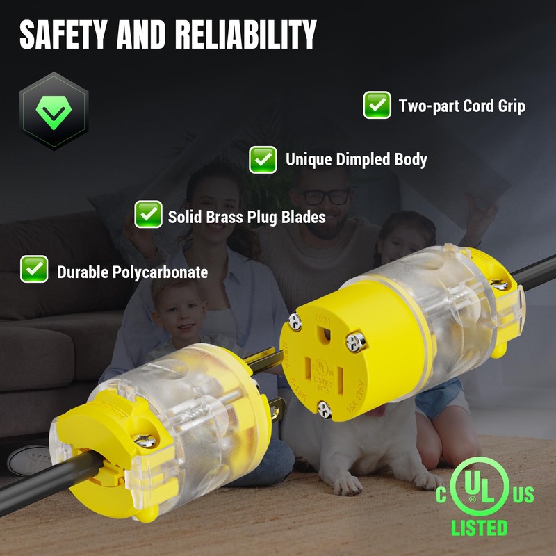Yomiuwo Lighted Eectrical Connectors Plug and Connector Set, Straight Blade