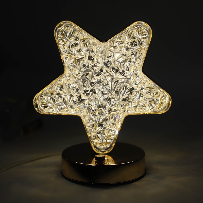 Star Bedside Table Lamp Cordless Rechargeable 3 Color Stepless Dimmable