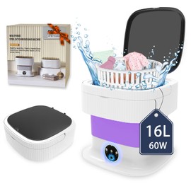 Portable Washing Machine, 16L Large Capacity Mini Washing Machine, Foldable Collapsible Washer and Dryer with Spin for Travel, Socks, Baby Clothes (Purple)