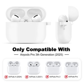MATEPROX Compatible with AirPods Pro 3 Case with Keychain/Hand Strap, Airpod Pro 3rd Generation[2025] Silicone Protective Shockproof Headphone Cover Support Wireless Charging-White