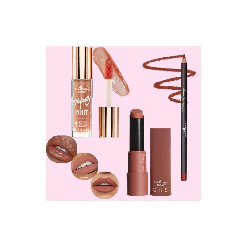 Lip Combo Gloss + Labial Matte + Delineador Italia Deluxe