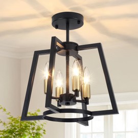 TOULMJ 4-Light Ceiling Light Fixture, Farmhouse Semi-Flush Mount Ceiling Lighting, Black Gold Kitchen Light Fixture for Foyer, Hallway, Entryway, Laundry Room
