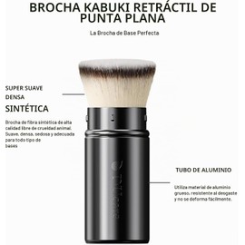 DUcare - Cepillo retráctil para base y autobronceador con parte superior plana kabuki para maquillaje facial líquido, cremoso y en polvo con mango de aluminio