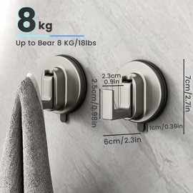 Daily Treasures 2 x Space Aluminium Suction Hooks, Stainless Steel Suction Cup Hooks for Shower, Vacuum Suction Hooks for the Bathroom, 8 kg Removable High Performance Hooks, Reusable Towel Hooks,