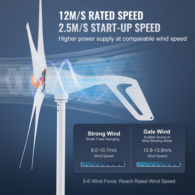 VEVOR 500W Wind Turbine Generator, 12V Wind Turbine Kit, 5-Blade