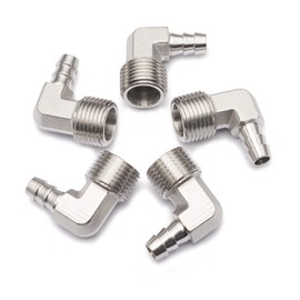 LTWFITTING 90 Degree Elbow Stainless Steel 316 Barb Fitting 3/8" Hose Barb x 1/2" Male NPT Air Gas (Pack of 5)