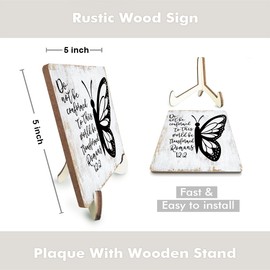 Inspirational Wood Sign Rustic Desk Decor Home Work Desk Accessories Decorative Motivational Christian Religious Bible Verse Faith Decorations Office Supplies Cubicle Butterfly Decor Table Plaque