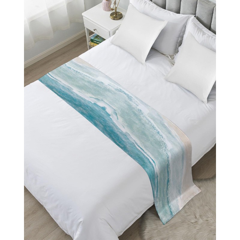DecorLovee Summer Beach Bed Runners for Queen Size Bed, Ocean