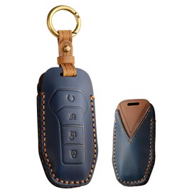 TECART Leather Key Fob Cover Case Fit for BYD Han Ev Tang Qin PLUS Song Pro MAX, Blue, Blue