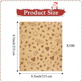 100 Sheets Christmas Wax Paper Food Parchment Paper Sandwich Wrapping Paper,Proof Paper Oil-proof Liners for Food Basket (Brown Xmas)