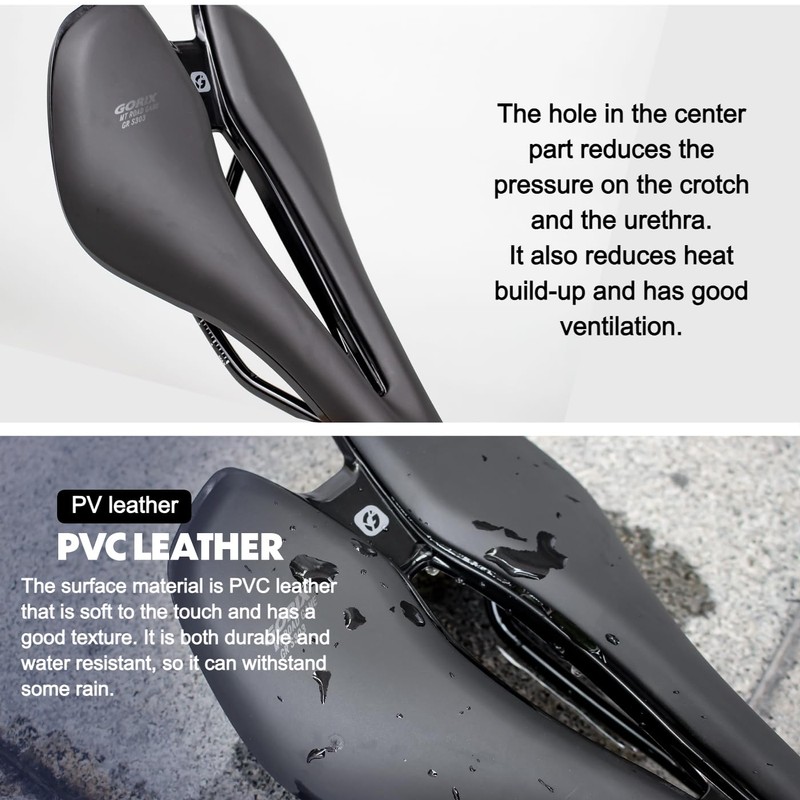 GORIX Bike Short Saddle Seat Short Nose Wide Hole Shock