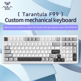 Aula F99 Cherry Profile Mechanical Keyboard, Triple Mode Connected RGB Backlit Gaming Keyboard with Numpad for Gaming and Office(White with Grey and Black)
