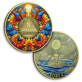 8 Month Sobriety Coin Sunflower One Month Sobriety Coins Butterfly AA Chips and Medallion One Day at A Time AA NA Coin Recovery Token Sobriety Gifts for Men Women Alcoholics Anonymous Gift