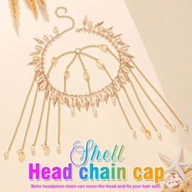 CAKURE Boho Seashell Head Chain Cap Gold Tassel Headpiece Cap Chain Beach Fesitval Hair Accessories for Women