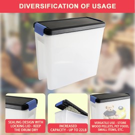 DcYourHome Pellet Storage Bin and Wooden Grill Scraper for Traeger BAC637 BAC454,22lb Capacity Keep Dry Containers with Locking Lid for Dog Food,Charcoal,Birdseed, Buket for Traeger Smoker Accessories