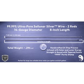 Sollunar™ 99.99% Pure Silver Rods | 8-Inch Length | Handcrafted & Purified in a Superior 24-Step Process | Ideal for Colloidal Silver | 14 Gauge (1.63 mm Diameter)