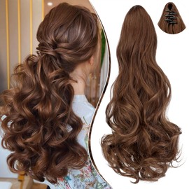 Leterly Ponytail Extension Claw 18" Curly Wavy Clip in Hairpiece Ponytail Hair Extensions Long Pony Tail Synthetic for Women Light Brown