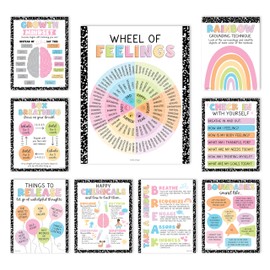 9 Mental Health Posters For Classroom - 11x14" School Counselor Office Decor, Power of Yet & Growth Mindset Poster, School Counseling Posters Elementary - Pastel Classroom Decor