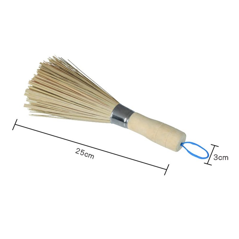 1 Pack Bamboo Cleaning Whisk with Wooden Handle Kitchen Pan
