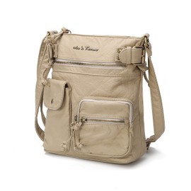 MKF Crossbody Bag for Women: PU Leather Tote Shoulder Bag, Soft Slouchy Handbag Purse, Lady Multi Pocket Pocketbook, Jamie Beige, Medium