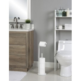 SunnyPoint Toilet Tissue Paper Roll Holder Round Base Stand with Reserve (WHT)