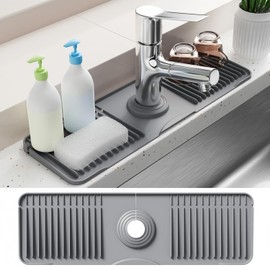 17.7 Inch Kitchen Sink Faucet Mat, Silicone Faucet Mat, Serves as a Practical Kitchen Sink Accessory and Drip Tray, Mat for Kitchen Counter Bathroom Kitchen Sink Splash Guard（Grey） (17.7"X5.5")
