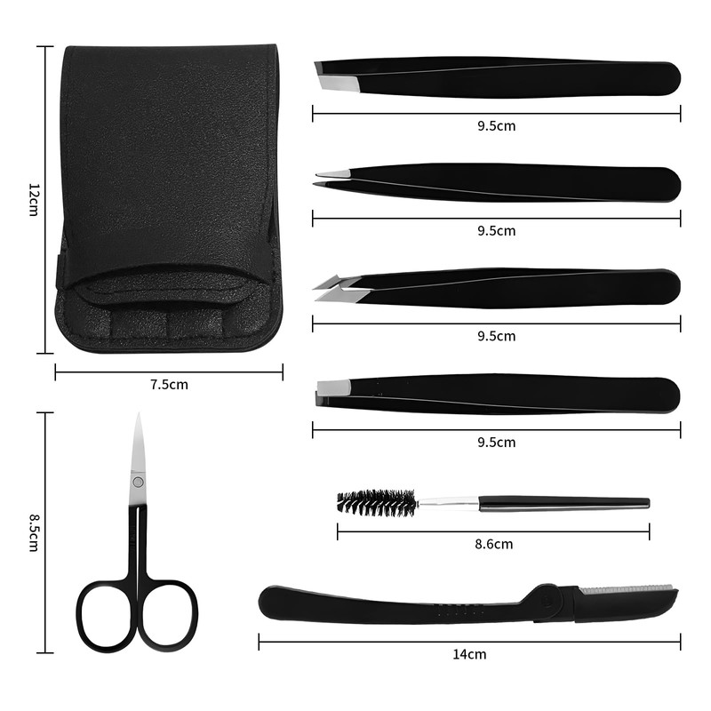 7-Piece Stainless Steel Tweezers Set, Precision Tweezers Set, Professional Eyebrow