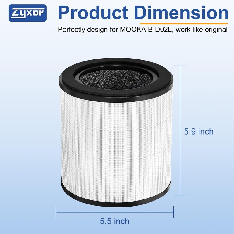 B-D02L Replacement Filter,Compatible with MOOKA B-D02L/M05 Air Purifier,Also fits VEWIOR