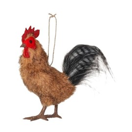 Regency International 5.5" Faux Fur Rooster Ornament, Lifelike Rustic Farm Animal Decoration, Brown and Black