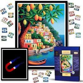 Wooden Jigsaw Puzzles with Frame for Adults - Framed Magnetic Wooden Puzzle - Challenging Wood Cut Puzzles - Landscape Wall Art Decor for Living Room - Christmas & Birthday Gift Idea (Italian Vibes)