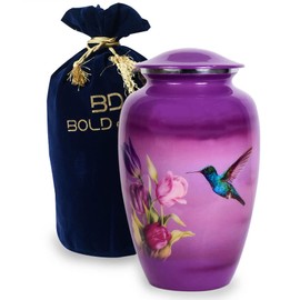 BOLD & DIVINE Adult Purple Hummingbird Cremation Urn | Human Ashes Adult Memorial urn, Burial, Funeral Cremation Urns | 200 Cubic Inches (Large Adult)