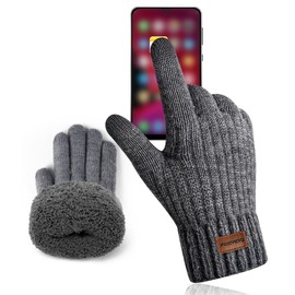 FORVEVO Gloves Men Women Winter Gloves Touchscreen Thermal Knitted Gloves with Fleece Lining for Outdoor Use (Grey), darkgray