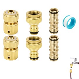 6 Pack Brass Garden Hose Tap Connector Kit, Brass Garden Hose Quick Connector 2 Double Male 2 Hose Tap Connectors 1/2'' & 3/4'' 2-in-1 Faucet Adapter 2 Hose End Connectors 1 Plumber Tape