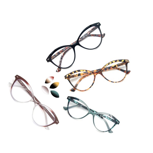 Gafas de lectura para mujer, paquete de 4 unidades, colores a la moda, lectores de ojo de gato, para damas, bisagra compacta, marco ligero, incluye bolsillo, 4 colores mezclados, 0.5
