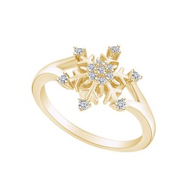 AFFY 1/6 Carat Round White Natural Diamond Snowflake Ring In 14k Yellow Gold Over Sterling Silver (I-J Color, I2-I3 Clarity, 0.16 Cttw) Ring Size-9