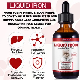 JSBNQRMZ Liquid Iron Supplements for Cats,60ML Cat Vitamins and Supplements with Vitamin C and B12,Supports Anemia,Promotes Blood Health, Helps with Formation of Red Blood Cell
