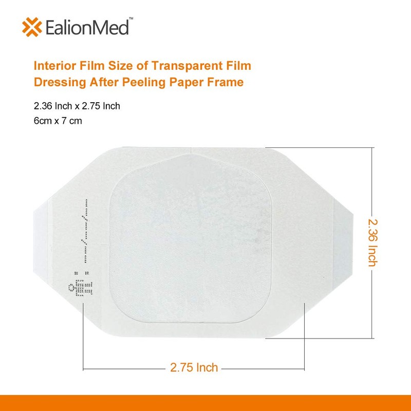 EalionMed Transparent Film Dressing, Waterproof Wound Bandage, Adhesive Patch, 2.75''