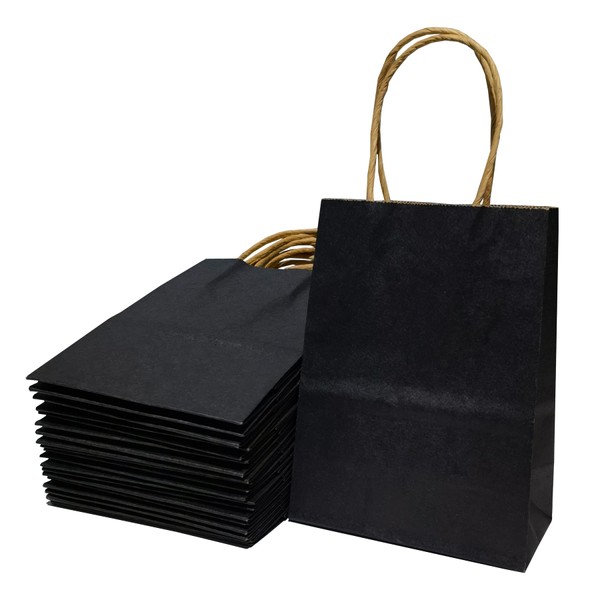 Szehap Mini Black Gift Bags, 50 Pack 4.2 x 2.7 x 5.7 Inch Small Black Paper Bags with Handles Kraft Paper Party Favor Bags