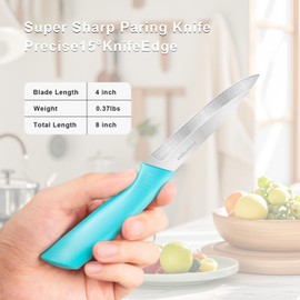 Henriqua Paring Knife Set of 4, Paring Knives With Cover, 4 inch Small Fruit Knife, Ultra Sharp Kitchen Knives，High Carbon Stainless Steel PP Plastic Handle