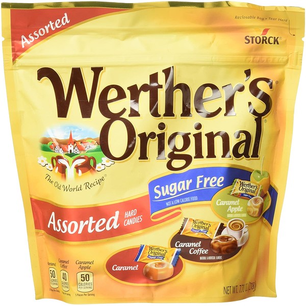 WERTHER'S ORIGINAL Sugar Free Assorted Hard Candies, 7.7 Ounce Bag, Hard Candy, Bulk Candy, Individually Wrapped Candy Caramels, Caramel Candy Sweets, Bag of Candy, Hard Candy Bulk