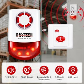 Daytech Strobe Siren Panic Alarm Button Siren Alarm with Light for Home Caring Loud Outdoor SOS Alert System 2 Red Flashing Siren and 4 Emergency Button for Store Hotel Jewelry Shop Security