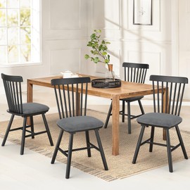 LUE BONA Upholstered Dining Chairs Set of 4, Upgraded Wooden Kitchen Chairs with Cushion, Farmhouse Windsor Dining Room Chairs with Spindle Back for Kitchen, Black and Gray