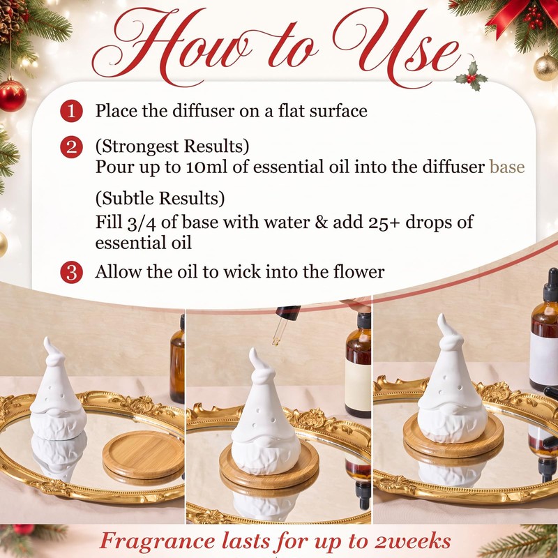 Santa Claus Ceramic Oil Diffuser Passive Wooden Tray Christmas