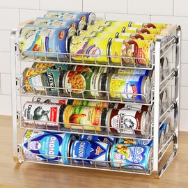 MAXIFFE 4 Tier Can Organizer, Space-Saving Pantry Organizers and Storage Rack Holder Dispenser for Kitchen Cabinet Countertop, Holds 48 Cans for Soda, Snacks Drinks Fruits, Chrome