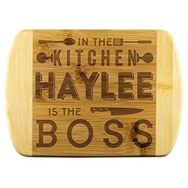 Mom To Be Gifts - In The Kitchen Haylee Is The Boss - Mothers Day Gifts, Gift Ideas For Mom, Funny Cutting Board Engraved Bamboo Chopping Block, Bamboo Engraved Cutting Board