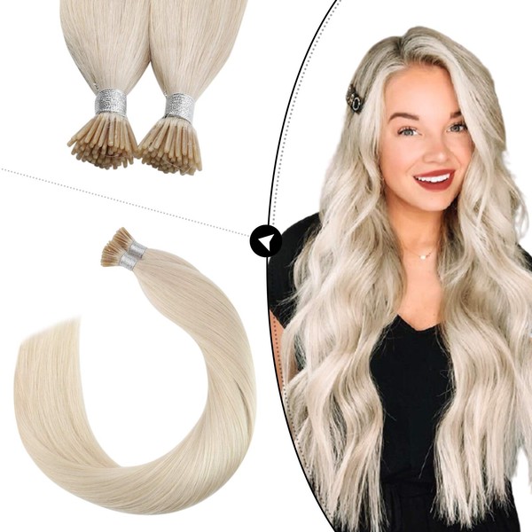 Ugeat Itip Human Hair Extensions 22inch Hair Extensions Itip #60A White Platinum Blonde Remy Stick Tip Hair Extensions 0.8g/Strand Total 40Gram I Tip Keratin Fusion Hair Extensions