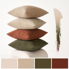 MIULEE Set of 4 Corduroy Cushion Covers, Decorative Cushion Cover, Modern Sofa Cushion, Decorative Cushion, Couch Cushion for Sofa, Decorative Cushion, Living Room, Bedroom, 45 x 45 cm, Brown Green